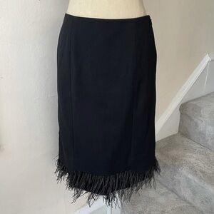 Teri Jon Rickie Freeman Wool Feather Trim Skirt